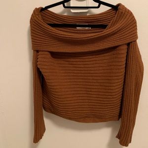 Off the shoulder auburn Line and Dot sweater